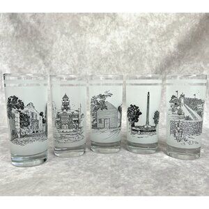 5 Texas 150th Anniversary Frosted Glasses Shell Oil 1986 Highball Glass VTG